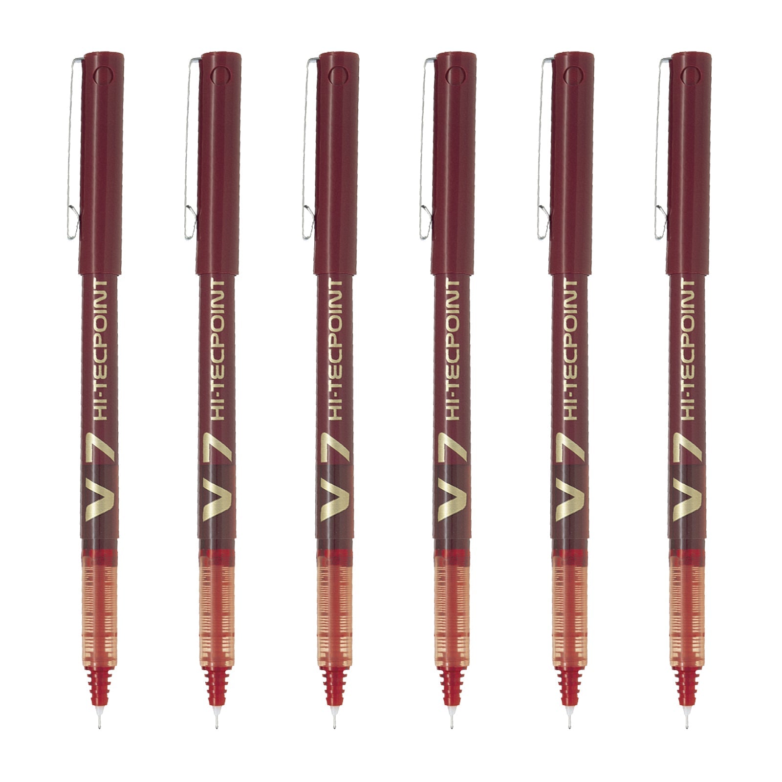 PILOT- Set de 6 Bolígrafos Roller V7 HI-TECPOINT Punta Fina 0.7 mm. Rojo