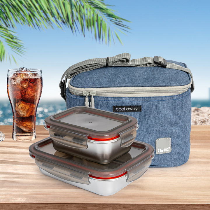 IBILI Dalvik - Kit Bolsa Isotérmica Tricapa 5L y Recipientes de Acero EcoInox de 820 y 480 ml