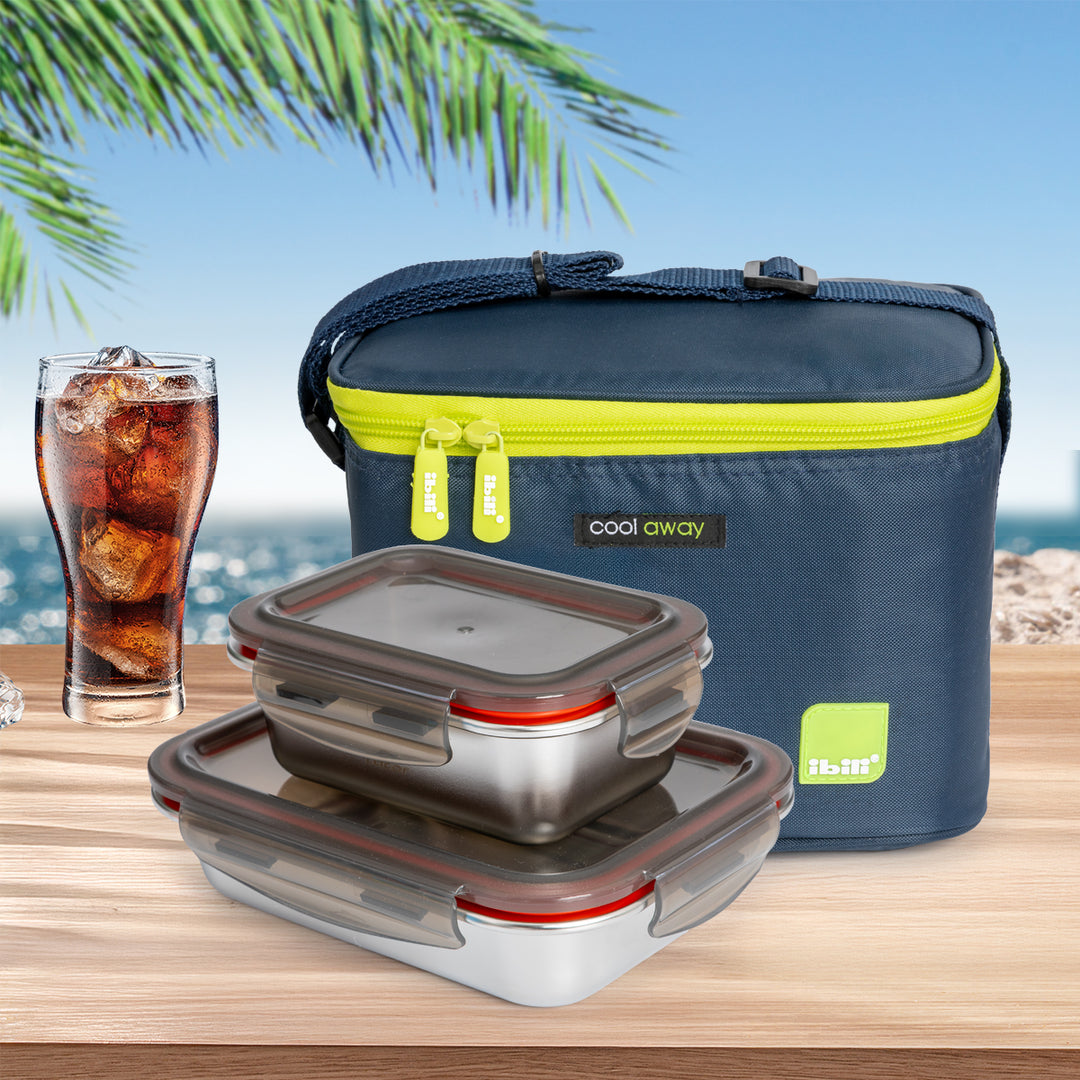 IBILI Hella - Kit Bolsa Isotérmica Tricapa 5L y Recipientes de Acero EcoInox de 820 y 480 ml