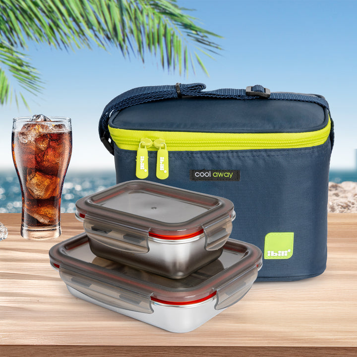 IBILI Hella - Kit Bolsa Isotérmica Tricapa 5L y Recipientes de Acero EcoInox de 820 y 480 ml