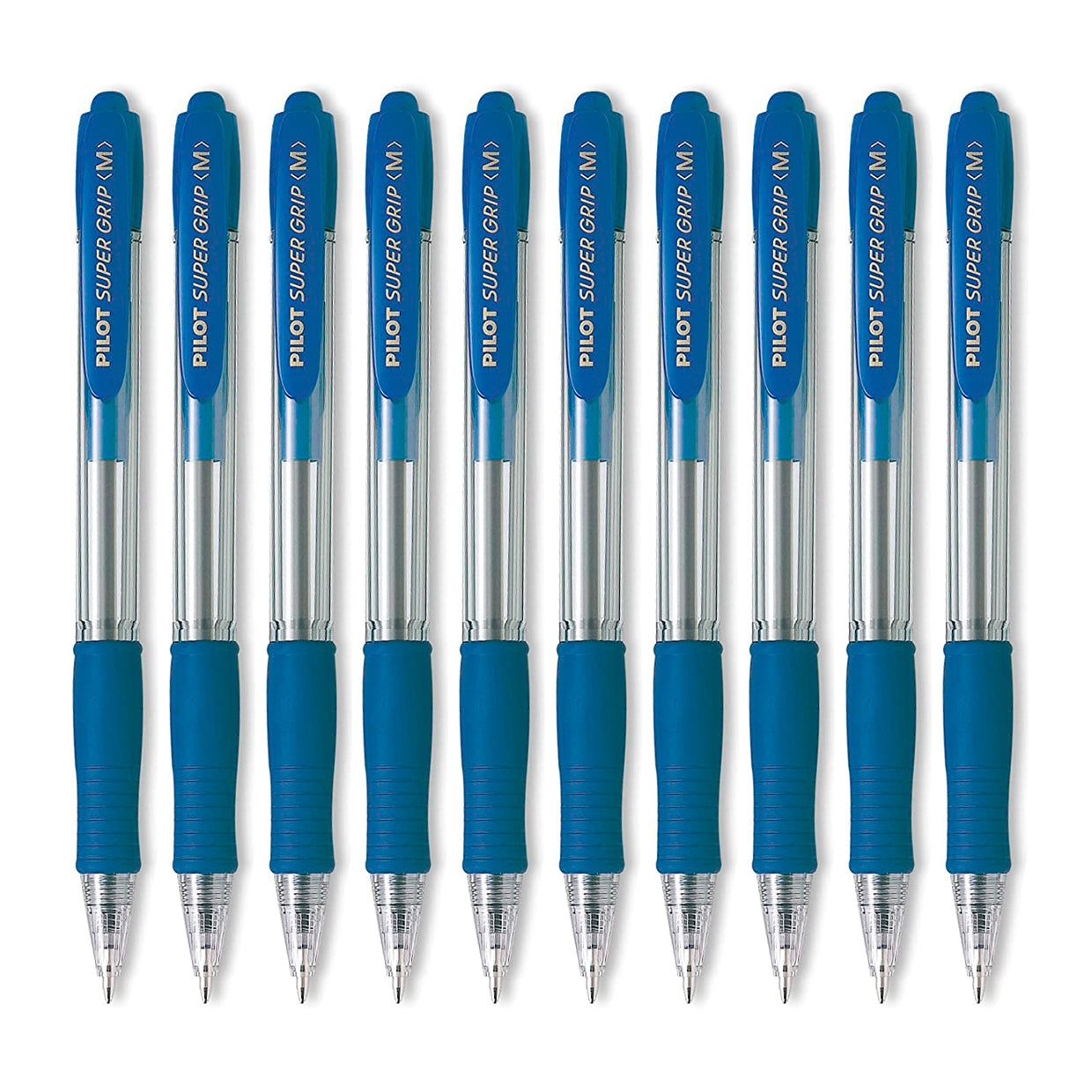 PILOT - Caja de 10 Bolígrafos Super Grip Retráctil de Punta Media Tinta en Aceite. Azul
