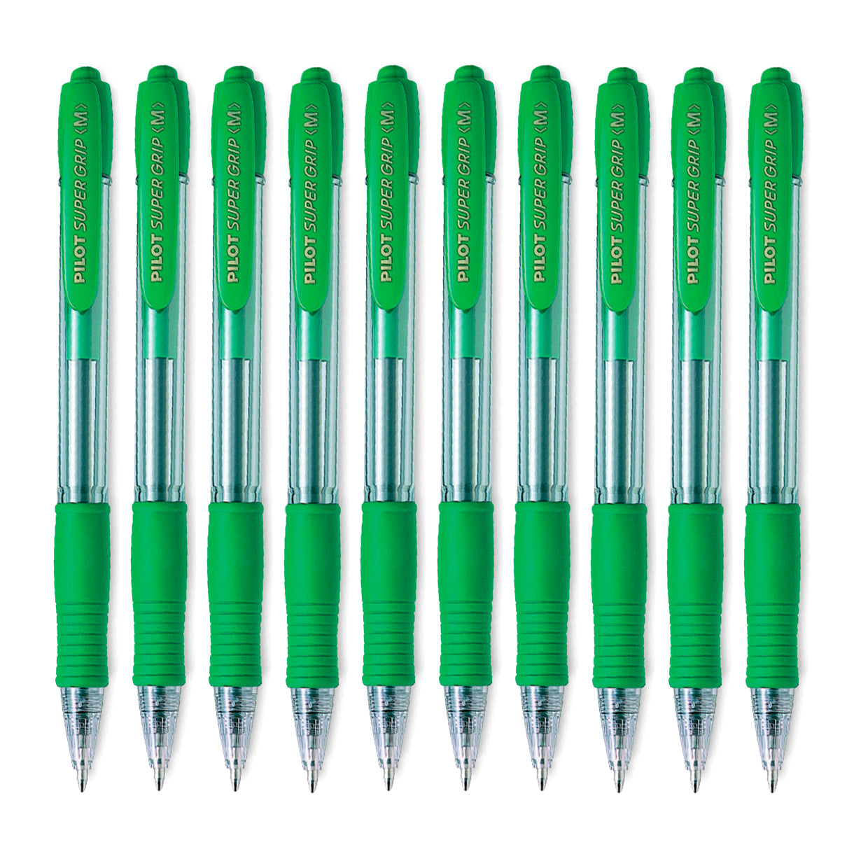PILOT - Caja de 10 Bolígrafos Super Grip Retráctil de Punta Media Tinta en Aceite. Verde