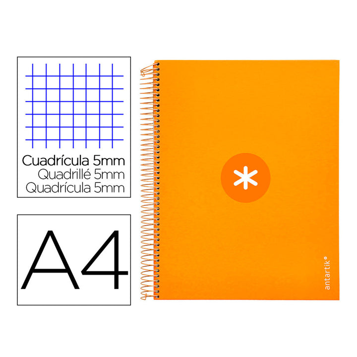 Antartik - Libreta Cuadriculada A4 con Espiral y Tapa Dura. 5 Bandas de Colores. Mostaza