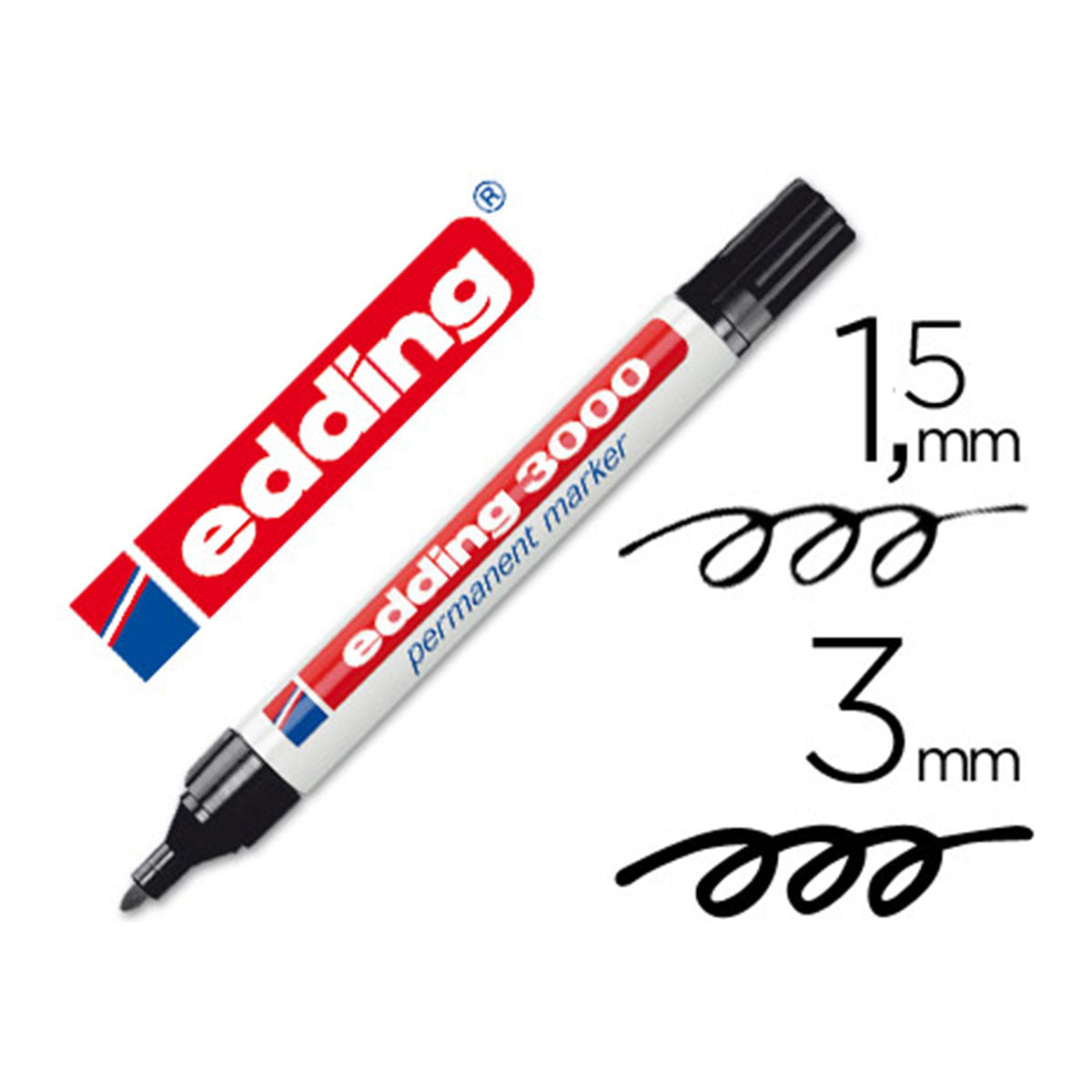Edding 3000 - Rotulador Marcador Permanente Punta Redonda 1.5-3 mm. Negro