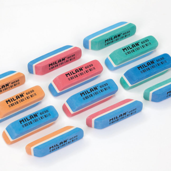 MILAN - Caja 30 Gomas de Borrar Miga de Pan Flexible 6030. Biseladas Bicolor
