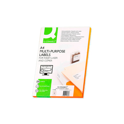 Q-CONNECT KF01588 - Caja 100 Hojas DIN A4 de 8 Etiquetas Adhesivas 99.1x67.7 mm  Copia Laser InkJet Blancas