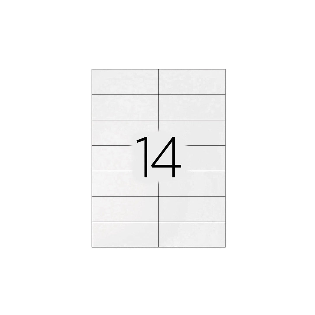 Q-CONNECT KF01585 - Caja 100 Hojas DIN A4 de 14 Etiquetas Adhesivas 99.1x38.1 mm Copia Laser InkJet Blancas