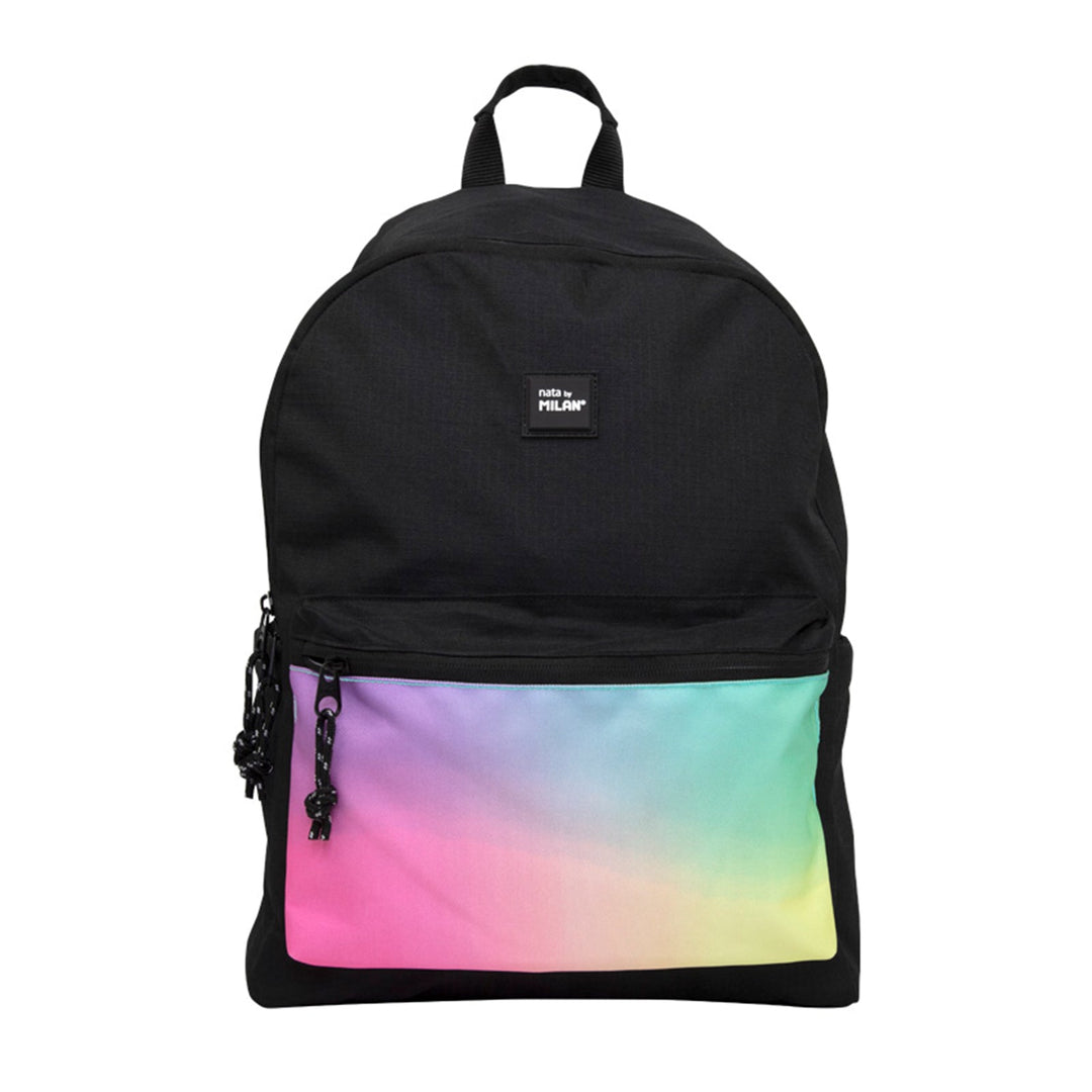 MILAN Sunset - Mochila Escolar 2 Cremalleras con Divisor para Portátil. Capacidad 22L. Negra