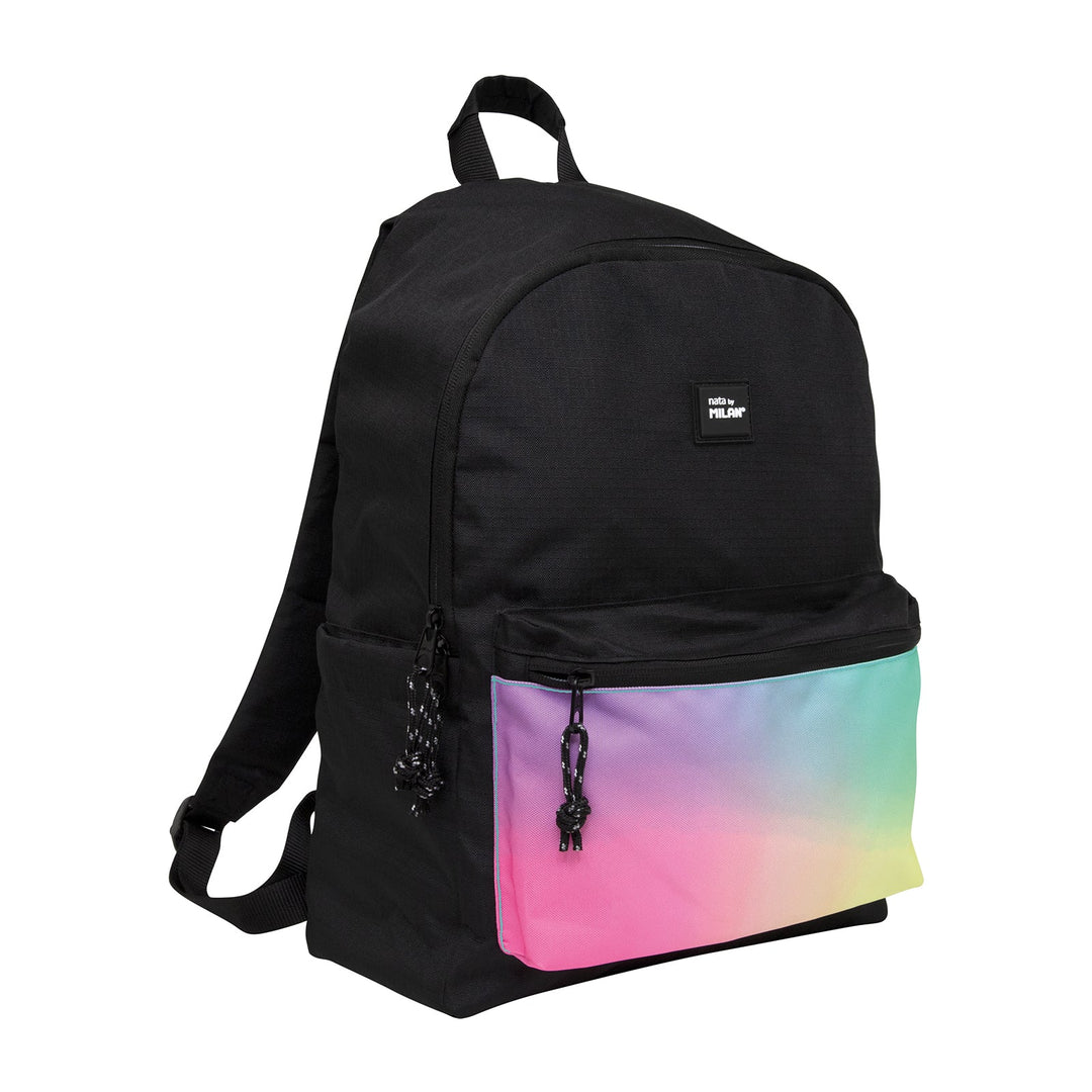 MILAN Sunset - Mochila Escolar 2 Cremalleras con Divisor para Portátil. Capacidad 22L. Negra