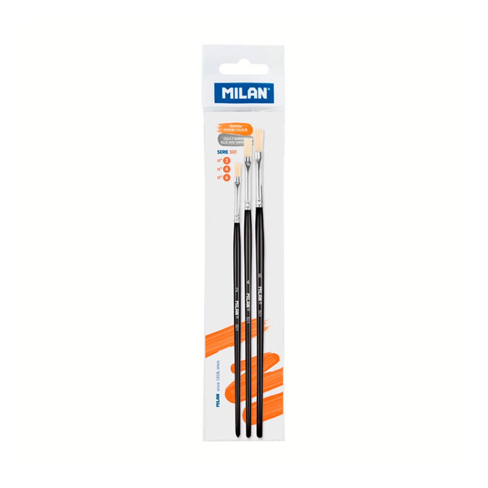MILAN - Set de 3 Pinceles de Chungking planos con Mango Corto. Negro
