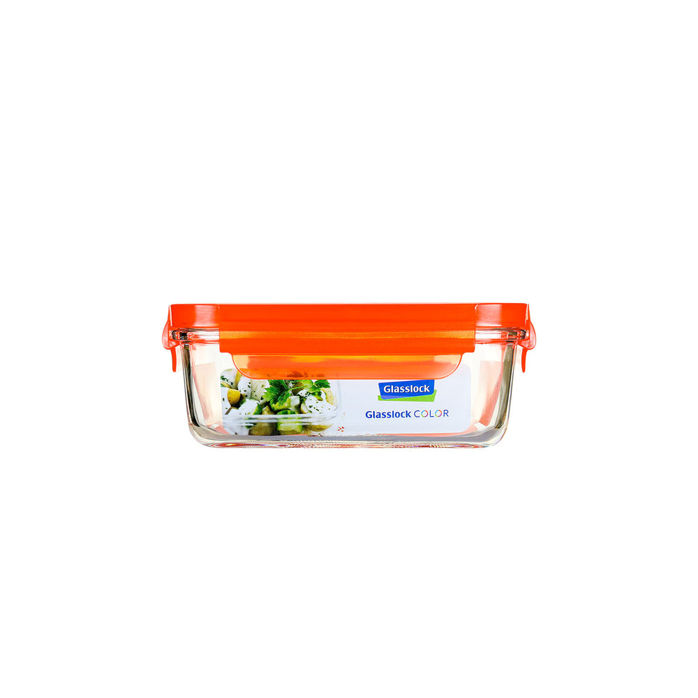 Glasslock Classic - Recipiente Hermético Rectangular de 0.7L en Vidrio Templado. Naranja