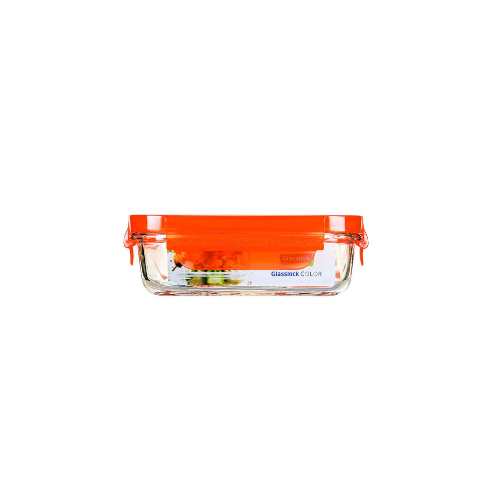 Glasslock Classic - Recipiente Hermético Rectangular de 0.4L en Vidrio Templado. Naranja