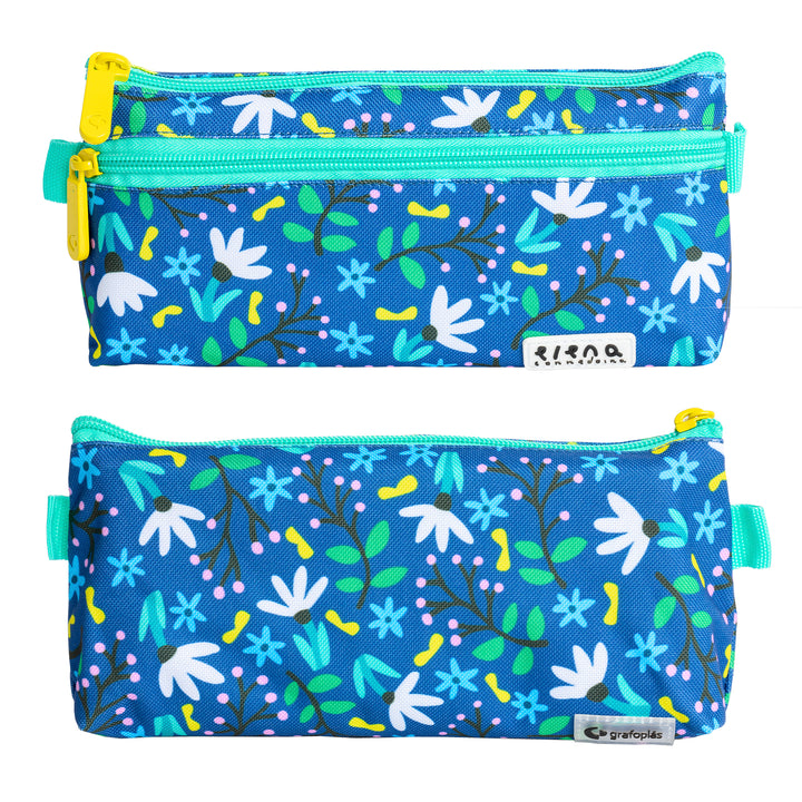 Multimedia: Grafoplás - Estuche Portatodo Plano con 2 Cremalleras de Fácil Apertura. Blue Garden
