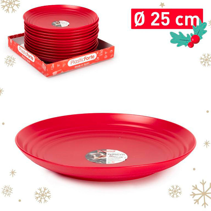 Plastic Forte - Plato Classic Llano 25 cm Reutilizable. Ideal Fiestas. Granate