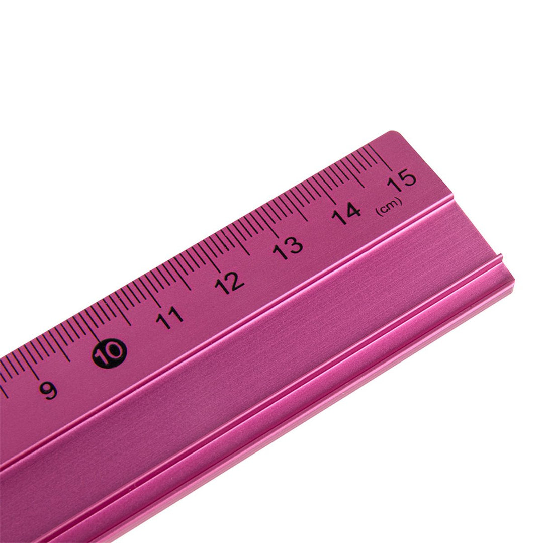LIDERPAPEL RG08 - Regla de Aluminio con Base Biselada, 15 cm. Especial Estuches