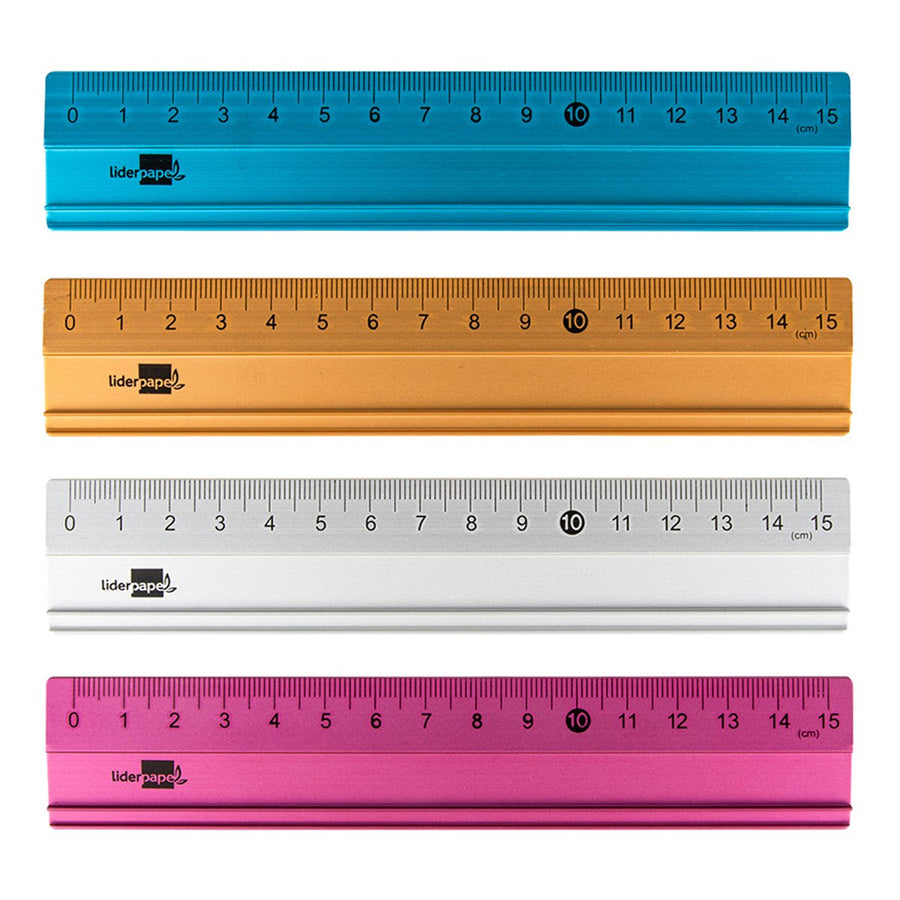 LIDERPAPEL RG08 - Regla de Aluminio con Base Biselada, 15 cm. Especial Estuches