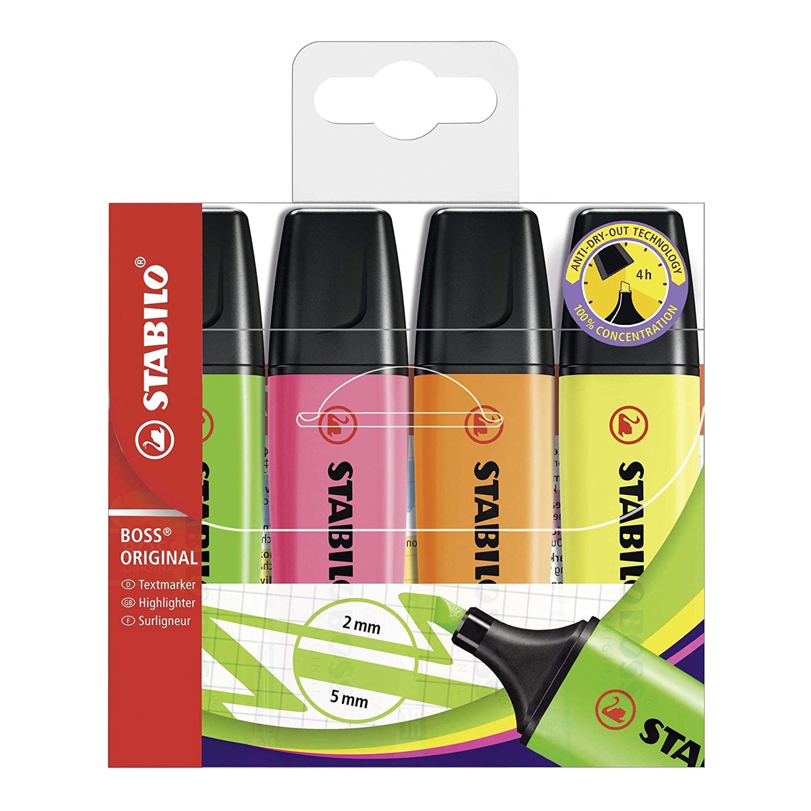STABILO 70/4 - Estuche con 4 Marcadores en Colores Fluorescentes BOSS ORIGINAL