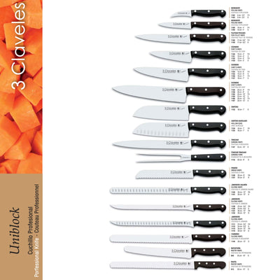 3 Claveles Uniblock - Cuchillo Cocinero Profesional 10 cm Acero Inoxidable. Mango POM