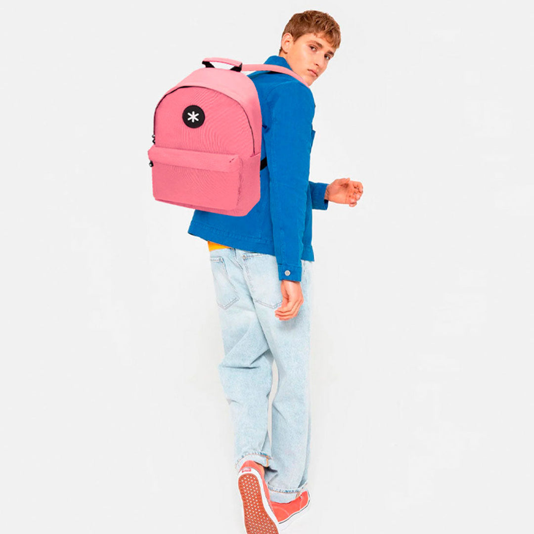 ANTARTIK - Conjunto Escolar con Mochila y Estuche Triple 2 Cremalleras. Rosa