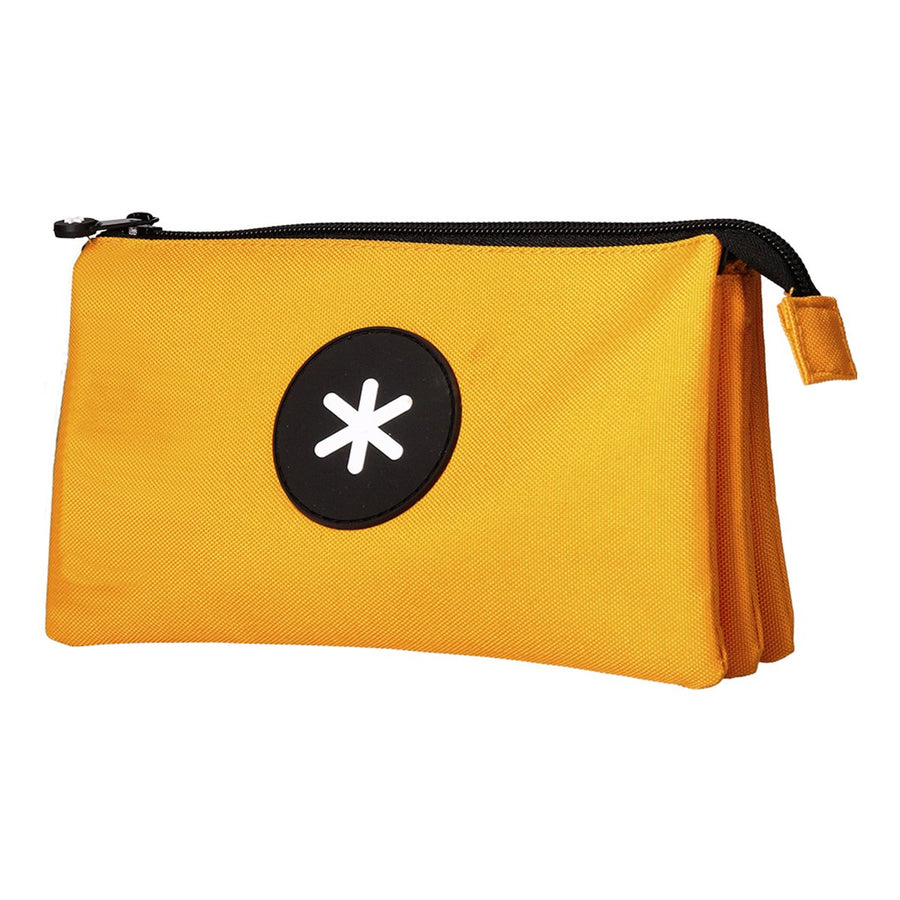Antartik - Estuche Escolar Triple Portatodo de Alta Capacidad con 2 Cremalleras, Mostaza