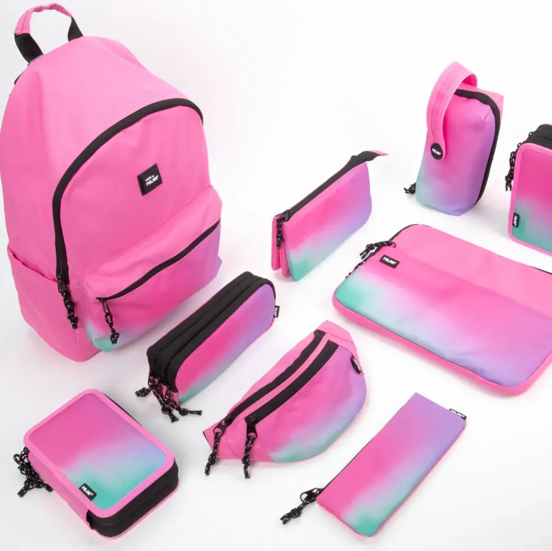 MILAN - Kit de 4 Estuches con Contenido de 31 Piezas de Material Escolar. Sunset Rosa