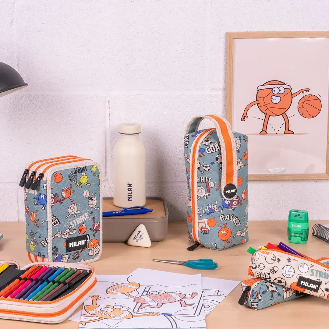MILAN - Kit de 4 Estuches con Contenido de 31 Piezas de Material Escolar. Especial Sports