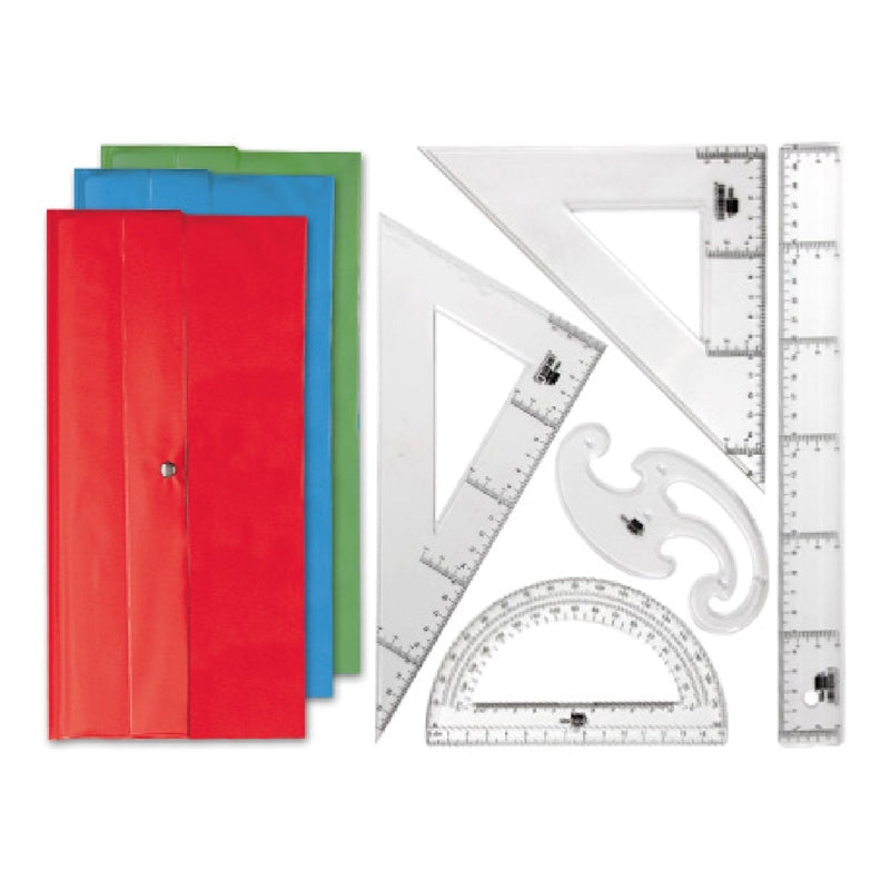 LIDERPAPEL - Juego escuadra y cartabon 25cm regla 30cm semicirculo 15cm color verde