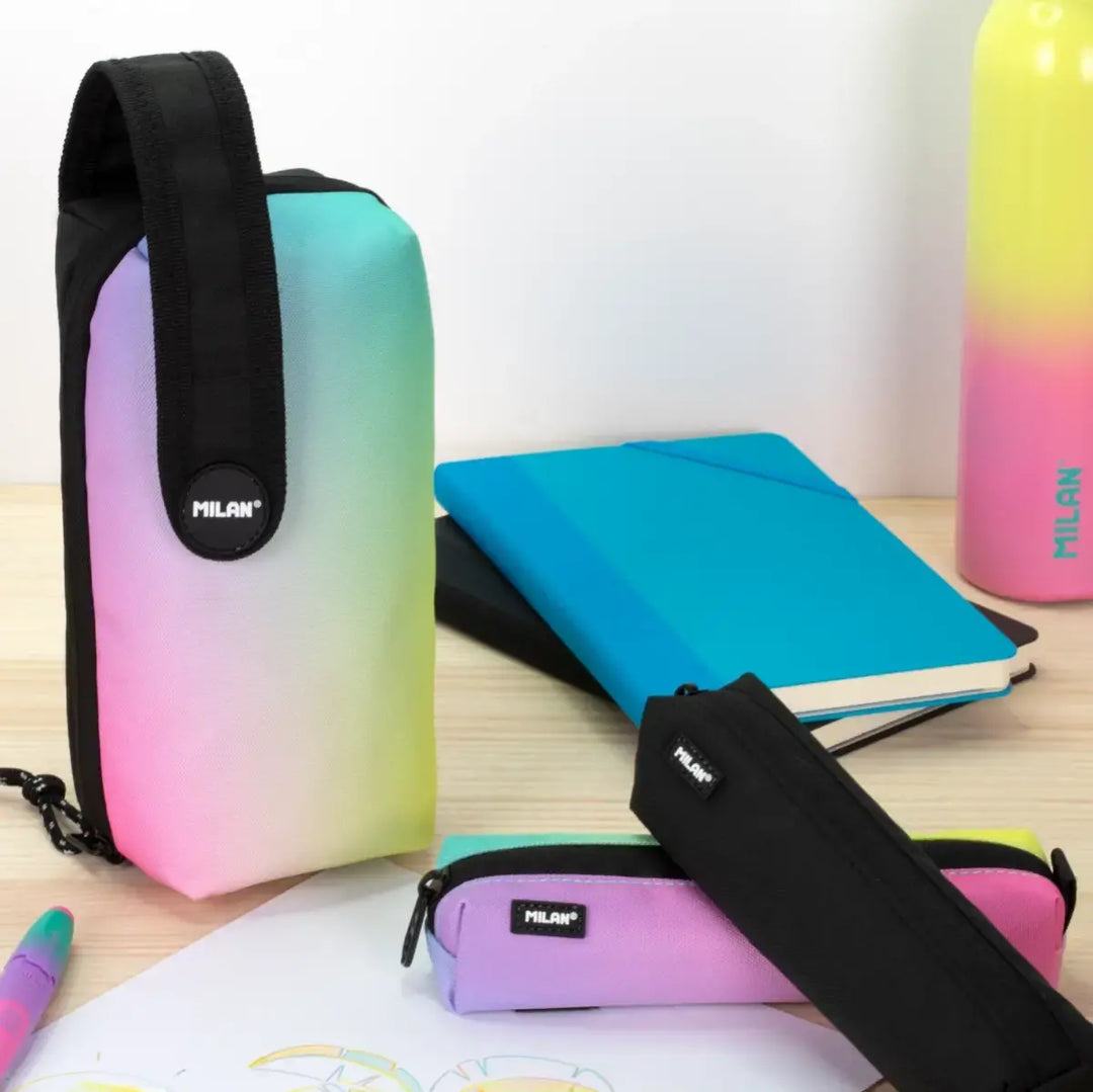 MILAN - Kit de 4 Estuches con Contenido de 31 Piezas de Material Escolar. Sunset Negro