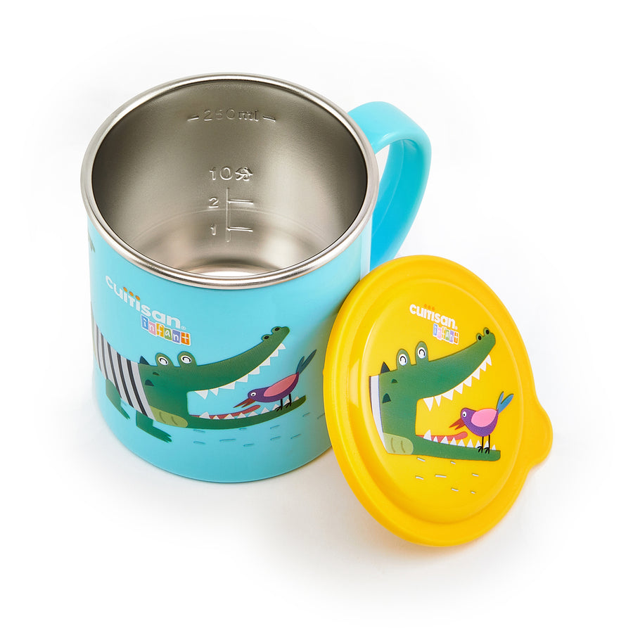 Cuitisan Baby - Taza Infantil de 0.3L en Cromosteel con Tapa. Apta Microondas. Azul