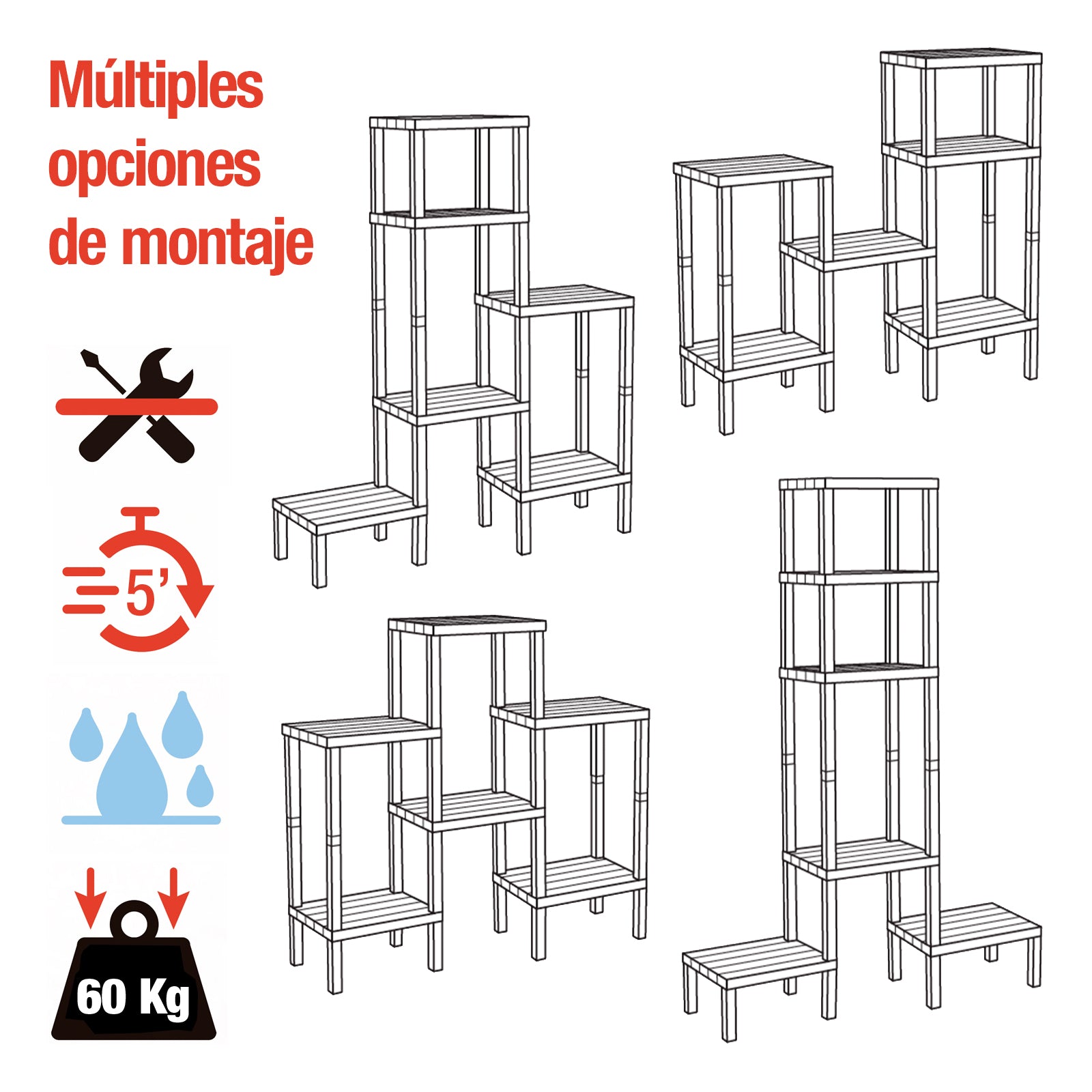 TATAY 1201500 - Estantería Modular LOMBOK de Efecto Madera, Rectangular Marrón