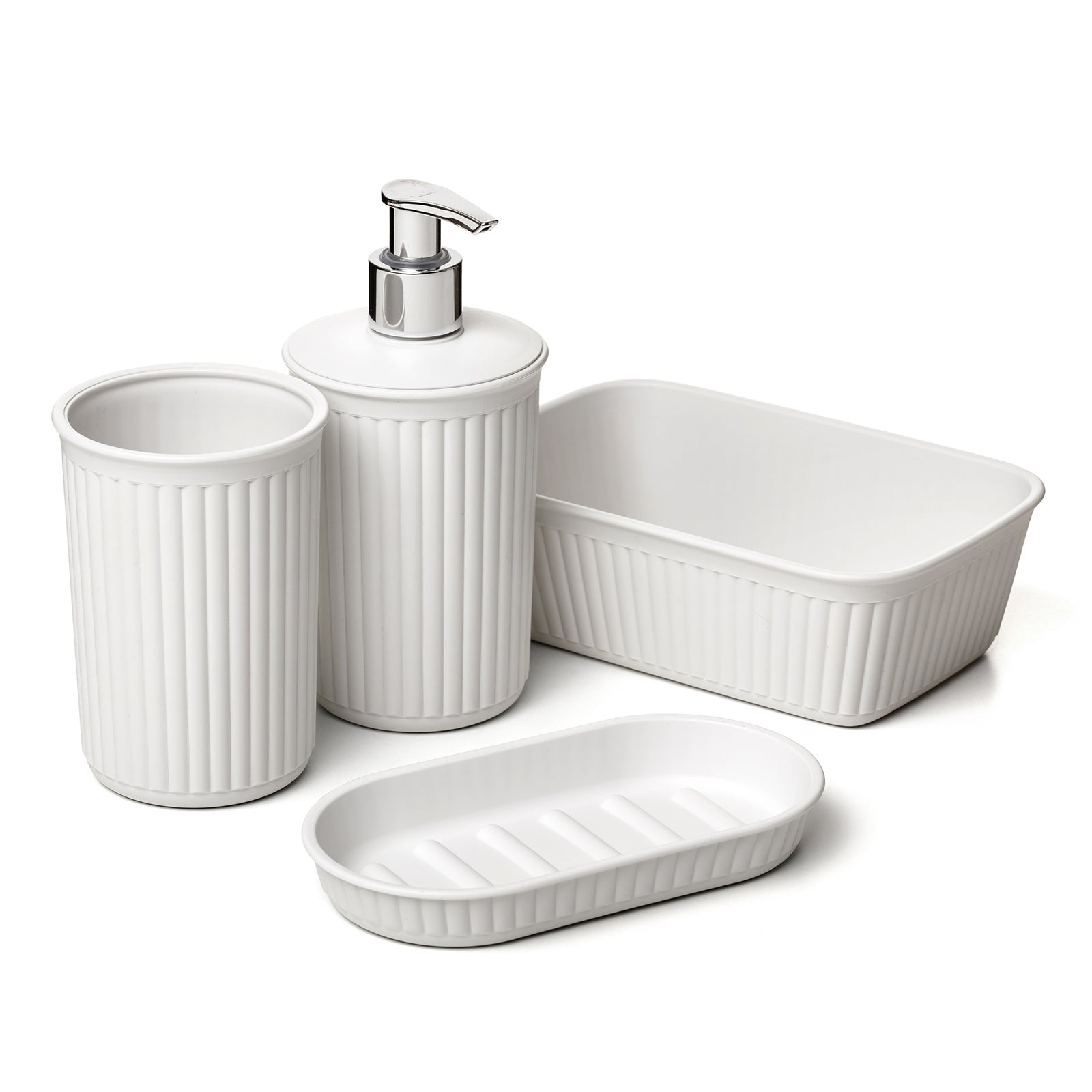 TATAY Baobab - Set Organización Baño de 4 Piezas en Plástico PP05, Blanco Pergamon
