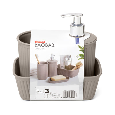 TATAY Boabab - Pack Organización Baño de 3 Piezas en Plástico PP05. Taupe