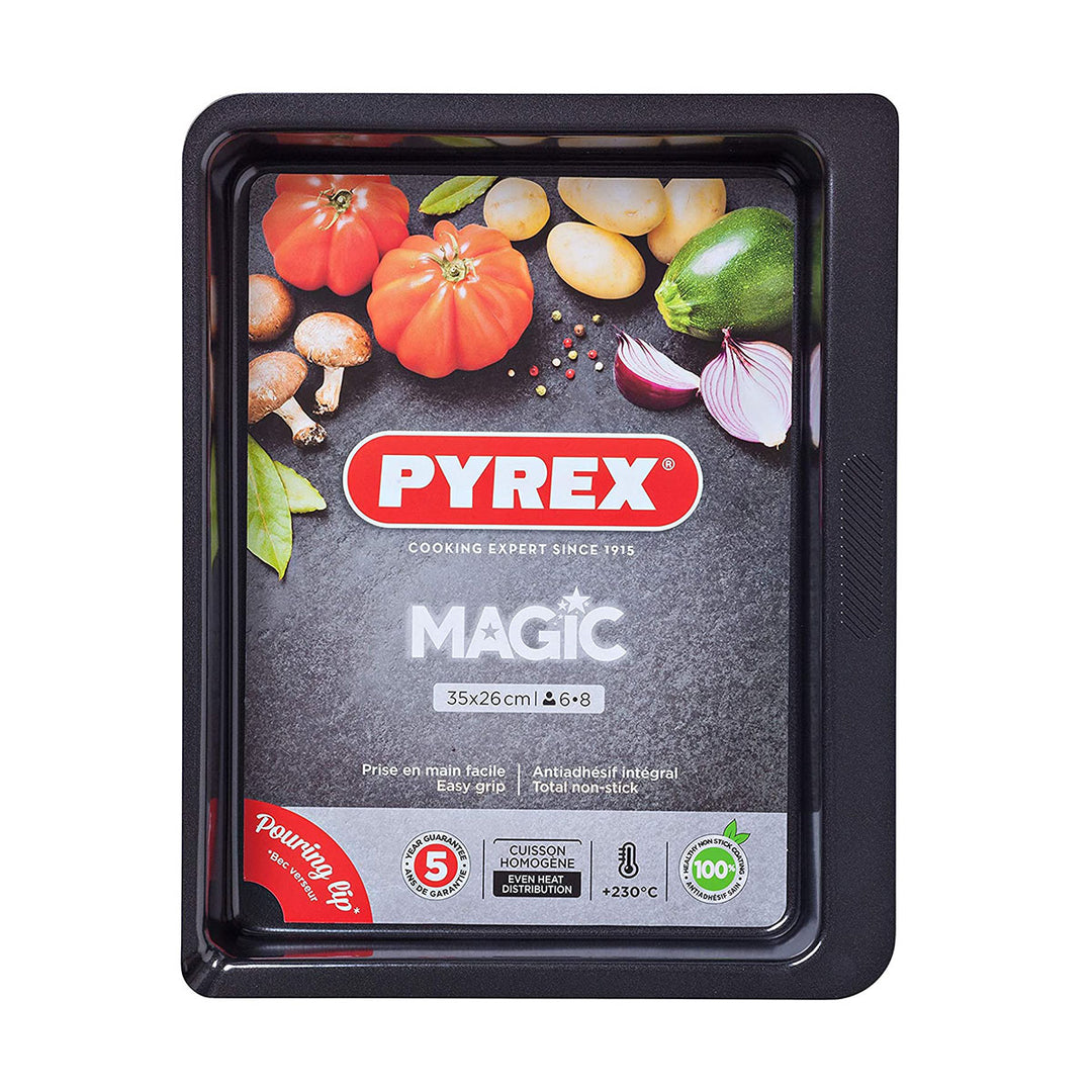 PYREX Magic - Fuente para Hornear Rectangular en Acero Antiadherente 35 x 26 cm