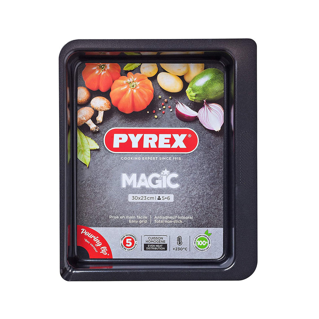 PYREX Magic - Fuente para Hornear Rectangular en Acero Antiadherente 30 x 23 cm