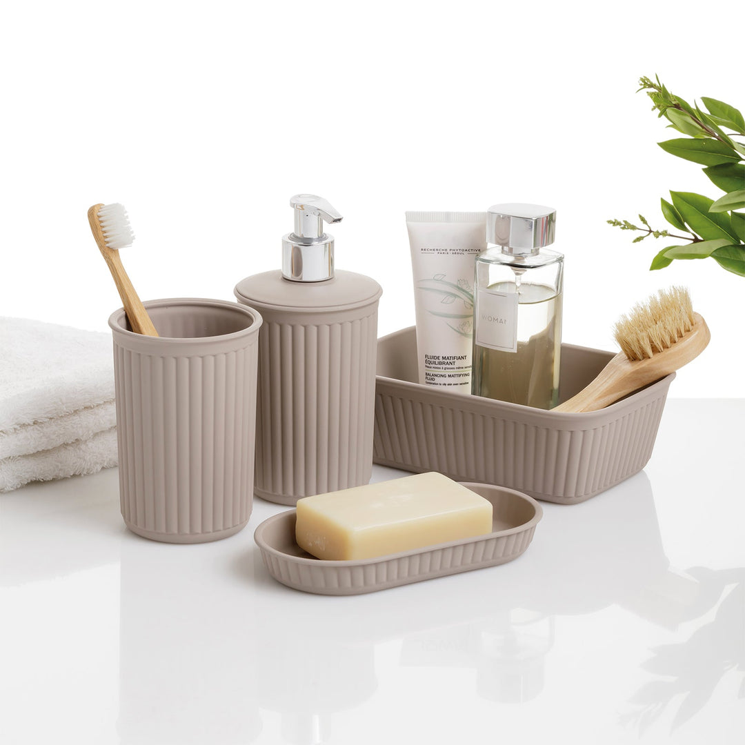 TATAY Baobab - Set de Baño de 3 Piezas, Plástico PP05, Taupe
