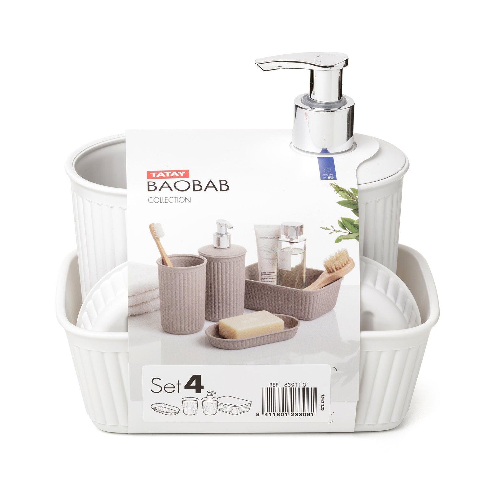 TATAY Baobab - Set Organización Baño de 4 Piezas en Plástico PP05, Blanco Pergamon