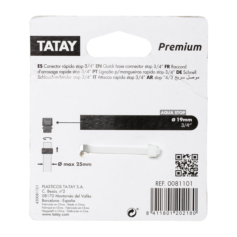 TATAY Premium - Conector Rápido Stop Universal para Mangueras de 3/4" Anti UV