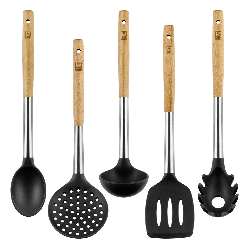 BRA Market - Cazo / Cucharón de Cocina en Acero Inoxidable, Silicona y Madera