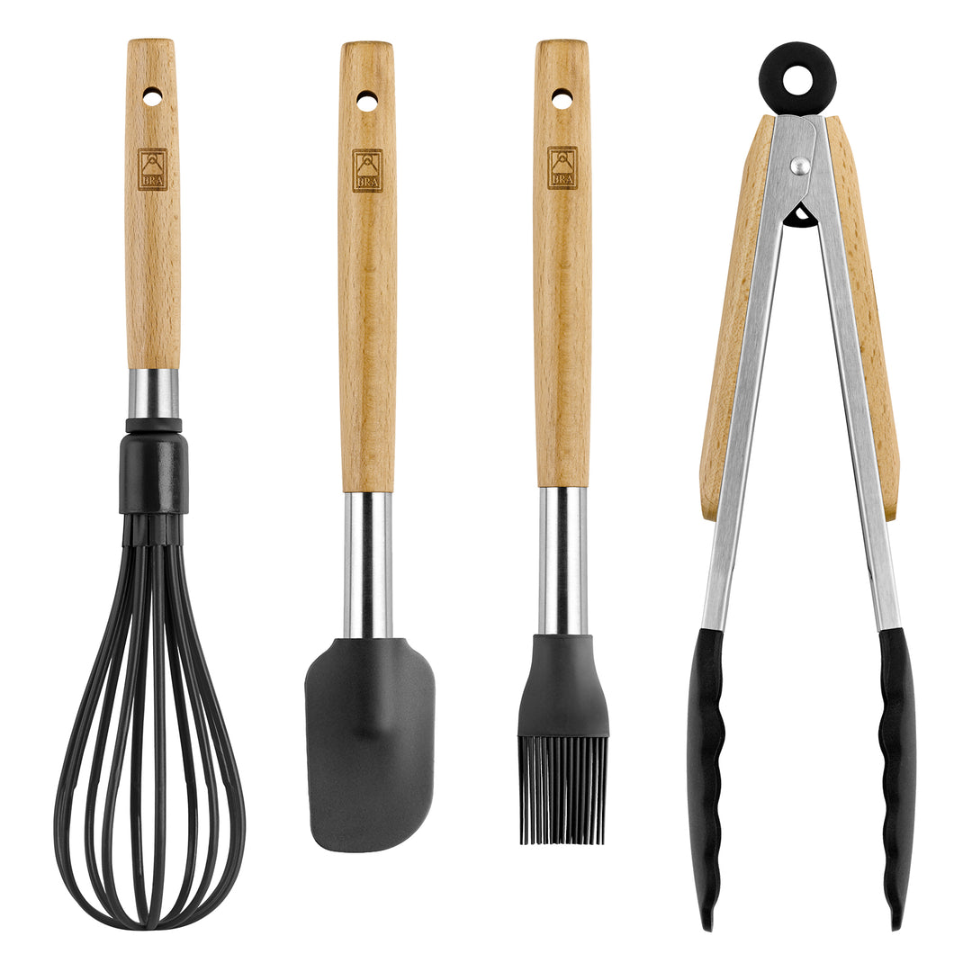 BRA Market - Cuchara de Pasta en Acero Inoxidable, Silicona y Madera de Haya