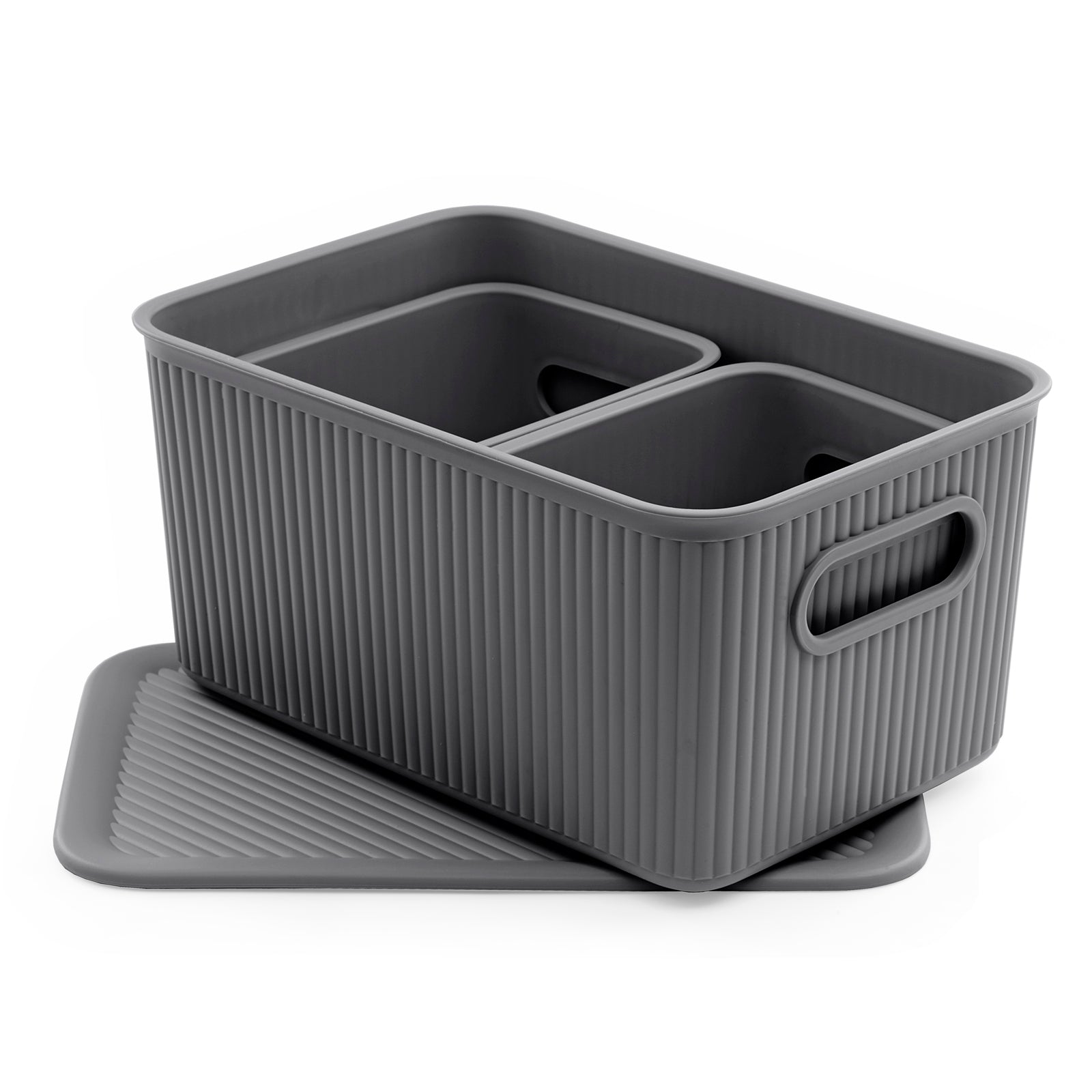 TATAY Baobab - Set de 3 Cajas Organizadoras Medianas con Tapa en Plástico PP05. Gris Antracita