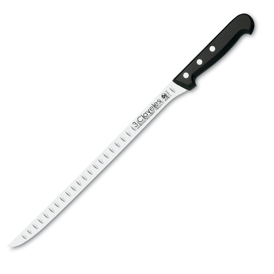 3 Claveles POM - Cuchillo Profesional Jamonero 30 cm Alveolado en Acero Inoxidable