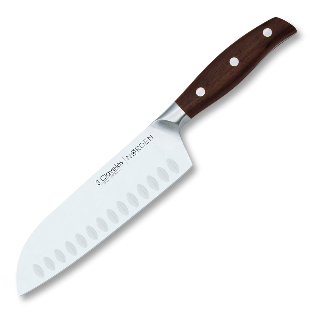 3 Claveles Norden - Cuchillo Santoku Profesional 17.5 cm Acero Forjado y Mango de Roble