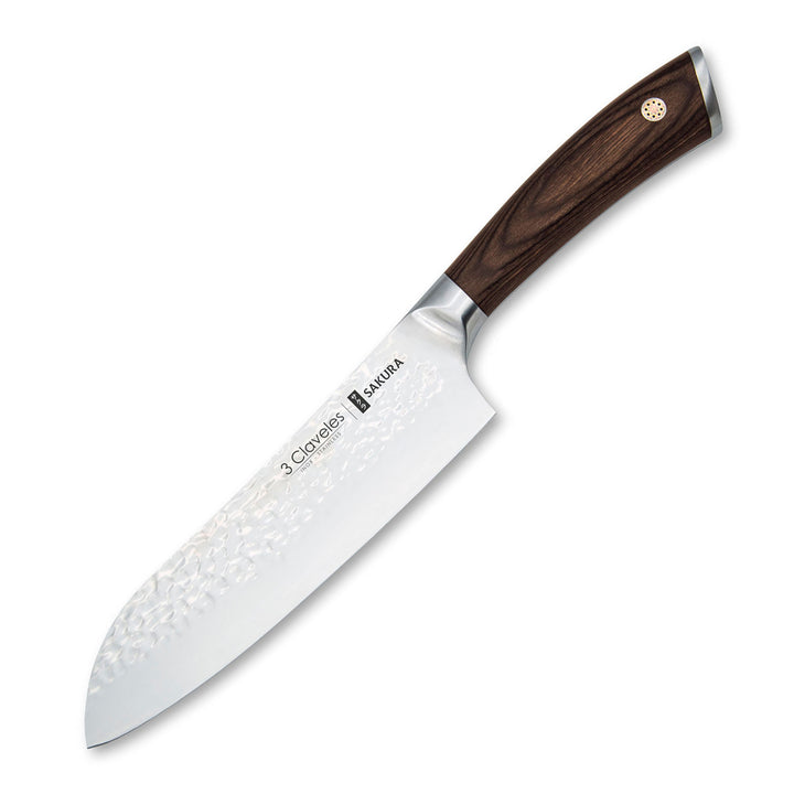 3 Claveles Sakura - Cuchillo Santoku 17.5 cm Acero Forjado con Hoja Martilleada