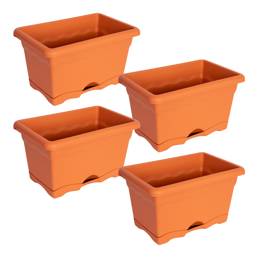 Plastiken TERRA - Set de 4 Jardineras con Plato Integrado. Medida 30 cm 6L. Terracota