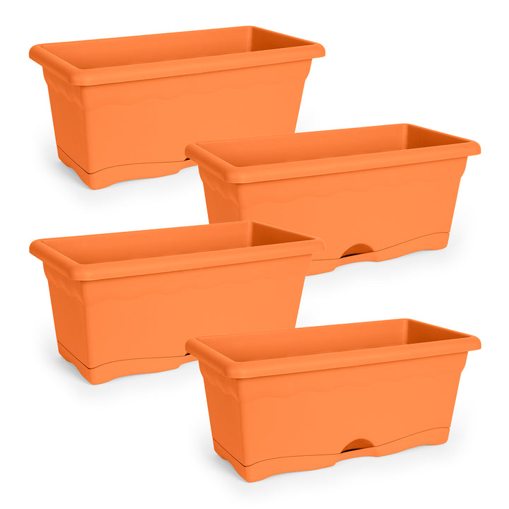 Plastiken TERRA - Set de 4 Jardineras con Plato Integrado. Medida 40 cm 8L. Terracota