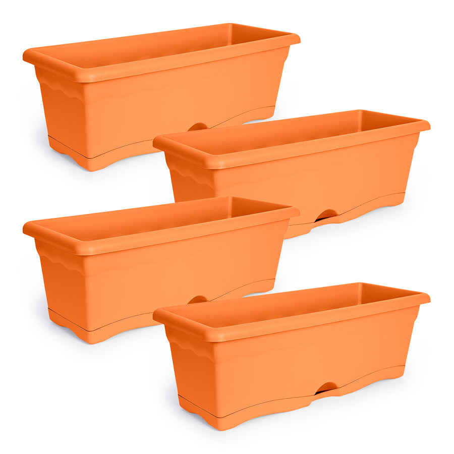 Plastiken TERRA - Set de 4 Jardineras con Plato Integrado. Medida 50 cm 10L. Terracota