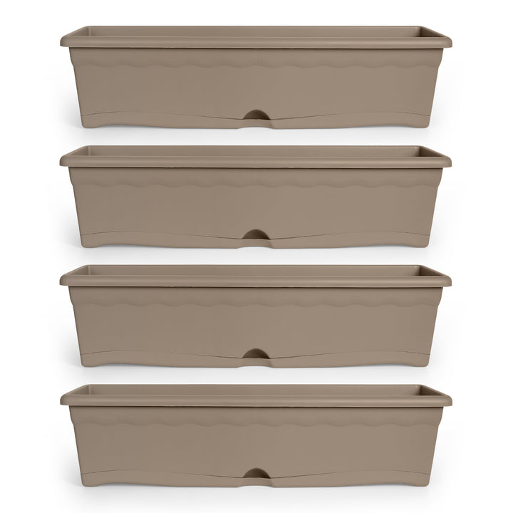 Plastiken TERRA - Set de 4 Jardineras con Plato Integrado. Medida 60 cm 12L. Taupe