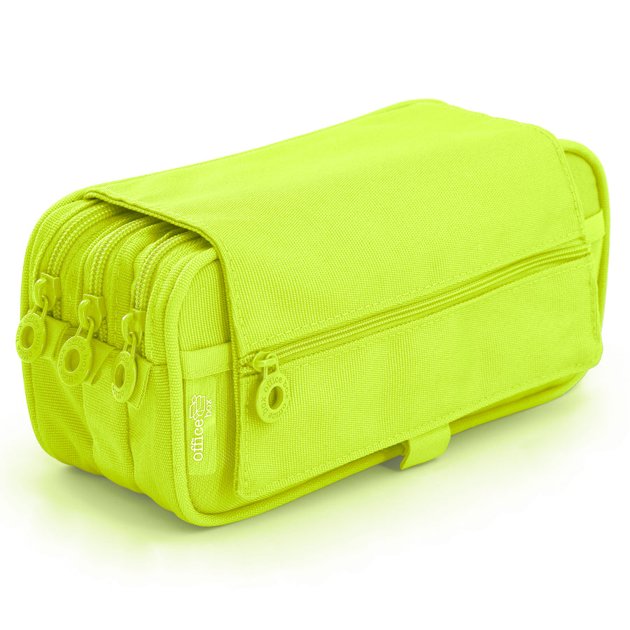 Estuche Escolar Triple Portatodo de Alta Capacidad con Tres Cremalleras. Fluor