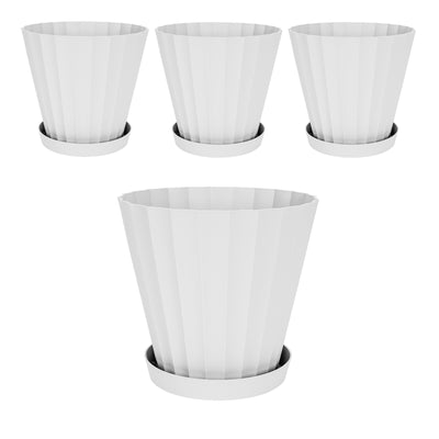 Plastiken DORIC - Set de 4 Macetas Redondas con Platos Incluidos. Medida 22 cm 5L. Blanco