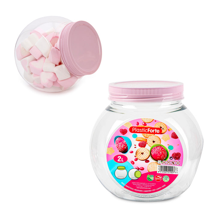 Plastic Forte - Bote para Golosinas Candy 2L con 2 Posiciones. Ideal Despensa. Rosa